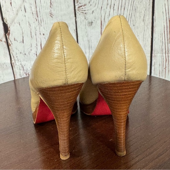 JEFFREY CAMPBELL Elegant calf leather Peep-Toe Heels - Tan and Red 7.5 GUC - Picture 2 of 15